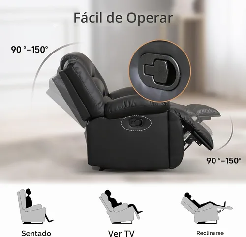 Vista 4 de EBELLO Silla reclinable manual de piel sintética, sofá reclinable individual con 2 portavasos ocultos, apoyabrazos y respaldo acolchado para sala
