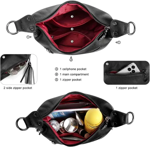 Vista 3 de SMITH SURSEE Bolsos cruzados de cuero para mujer, bolso de hombro pequeño Hobo para mujer, bolsos cruzados con borla