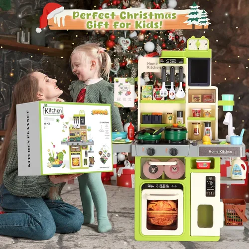 Vista 7 de Juego de cocina para niños, cocina de juego Easface para niños pequeños de 1 a 3 años con sonido y luz, estufa de cocina con vapor, fregadero