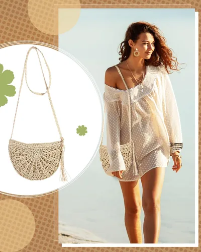Vista 6 de Hicarer Juego de aretes de playa con 4 aretes tropicales bohemios de ratán y pulsera de leopardo