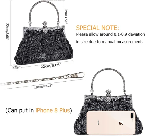 Vista 5 de Baglamor Bolso de estilo vintage de moda con cuentas de lentejuelas bolso de noche de boda bolso de fiesta de diamantes de imitación bolso