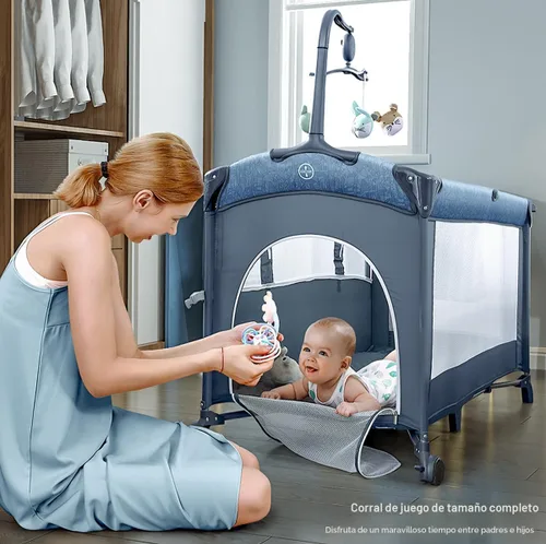 Vista 3 de BabyBond Cuna para bebé, cuna de noche, paquete y juego con sábana, cambiador de pañales y móvil de música desde recién nacidos hasta niños
