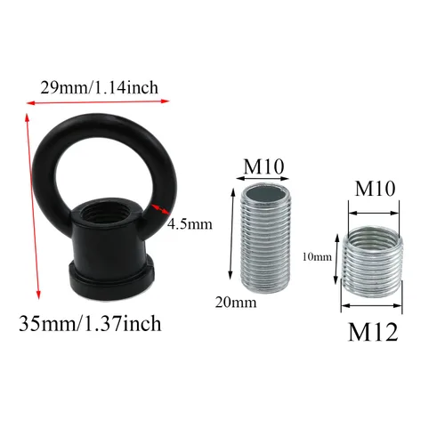 Vista 2 de Lámpara colgante tipo anillo de rosca M10 con rosca interna con 4 pernos y 4 tornillos huecos externos + 4 tornillos de conversión M10 a M12