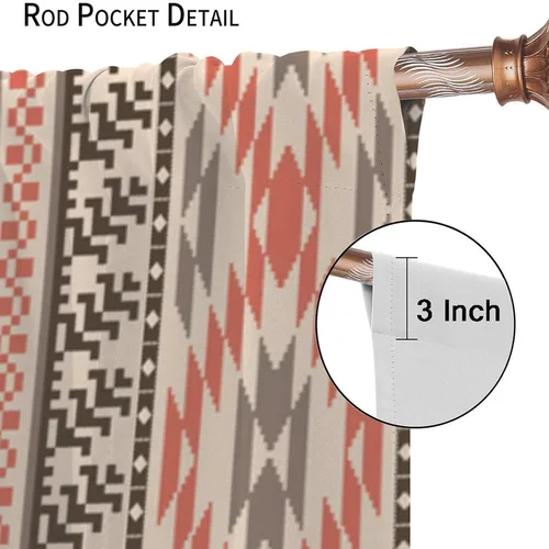 Vista 13 de Cortinas con patrón geométrico tribal, estilo suroeste, azteca, rústico, occidental, nativo americano, opacas, con bolsillo para barra, decoración