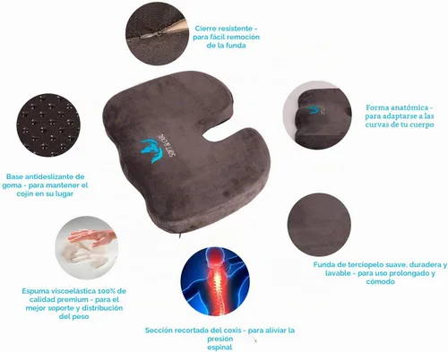 Vista 3 de Cojín para asiento (espuma viscoelástica ortopédica y lumbar, 2 unidades), color gris oscuro 2 pcs