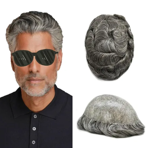 Vista 40 de Toupee para los hombres pelo humano real poli piel hombres piezas de pelo sistema de reemplazo de pelo para hombres tupé postizo para hombres PU