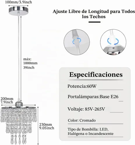 Vista 2 de Lámpara de techo de cristal de 3 niveles con colgante de cristal, decoración para pasillo, comedor, sala de estar, dormitorio, casquillo E26, cromado
