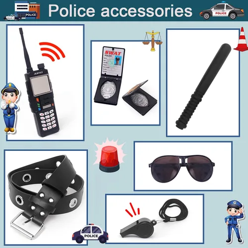 Vista 4 de Disfraz de oficial de policía para niños, disfraz de policía, juego de rol, disfraces de Halloween, Navidad, regalo de cumpleaños para niños y niñas
