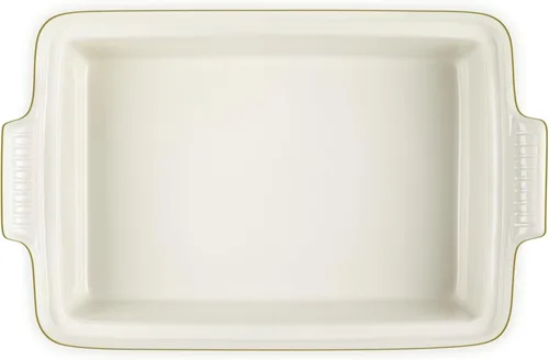 Vista 3 de Le Creuset Stoneware Heritage - Cacerola rectangular cubierta, 4 cuartos de galón., oliva