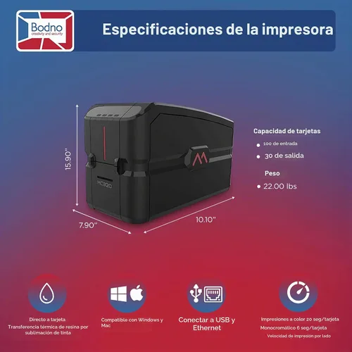 Vista 4 de Bodno Matica MC320 - Impresora de tarjetas de identificación de doble cara directa a tarjeta y paquete de suministros completos Edición Bronce