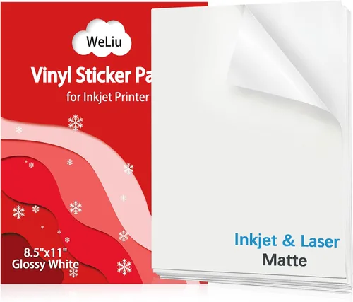 Vista 13 de Papel de vinilo adhesivo imprimible para impresora de inyección de tinta - Blanco brillante - 21 hojas de papel adhesivo impermeables autoadhesivas