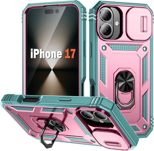 Vista 45 de PASNEW Funda militar para iPhone 13 Pro Max, cubierta de cámara deslizante y soporte de anillo de metal de 360°, carcasa rígida multicapa resistente