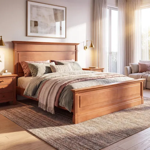 Vista 16 de Merax Marco de cama rústico de madera maciza tamaño Queen, cama de plataforma de granja con cabecera de 53.5 pulgadas de alto, marco de cama
