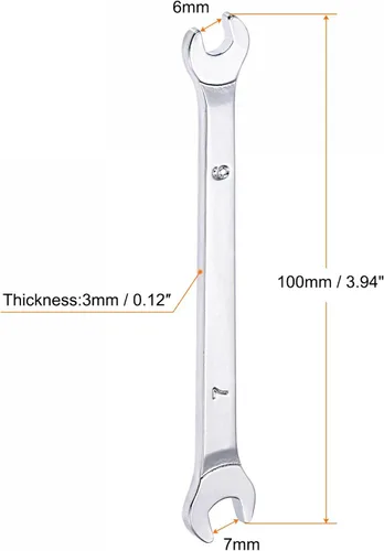 Vista 2 de uxcell Llave fina de extremo abierto, espejo métrico de 0.236 in x 0.276 in, acero de alto carbono, para mantenimiento doméstico y reparaciones