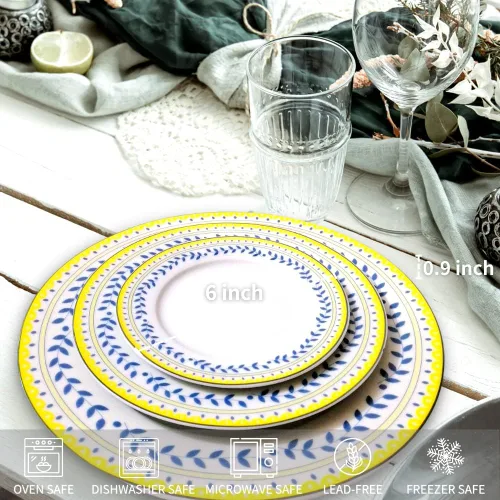 Vista 3 de Braque Juego de 6 platos de cerámica para postre, de 6 pulgadas, para postre, ensalada, aperitivo, plato pequeño para servir para microondas, horno