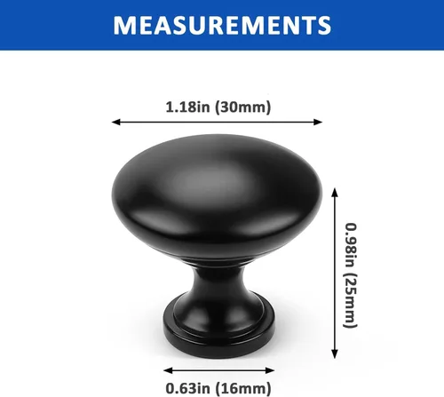 Vista 3 de Orger Paquete de 1 pomos negros mate para gabinetes de cocina, pomos negros para armarios de cocina, pomos de zinc negro mate, 1.18 pulgadas