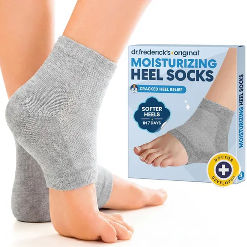 Vista 9 de Dr. Frederick's Original- Calcetines hidratantes para el tratamiento del talón agrietado/pies secos para mujeres y hombres, 2 pares, aloe verde