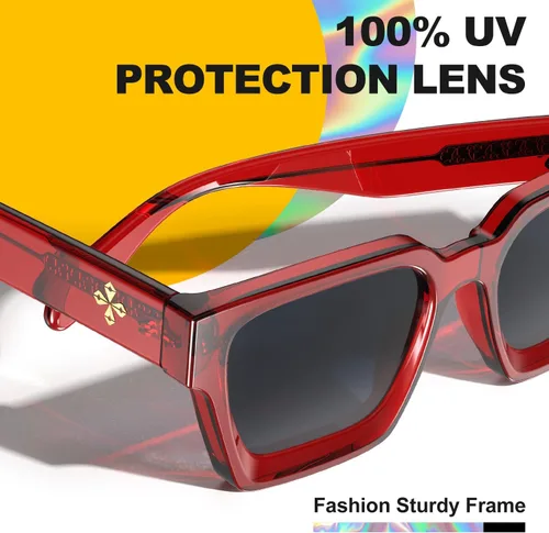 Vista 26 de VISOONE Moda 100% UV400 Protección Rectángulo TR90 Y2K Gafas de sol Accesorios para Mujeres Hombres RIVER, Transparente/Gris Rosa