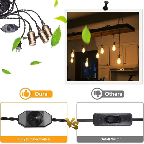 Vista 4 de Kit de cable de luz colgante de 3 luces enchufables con interruptor