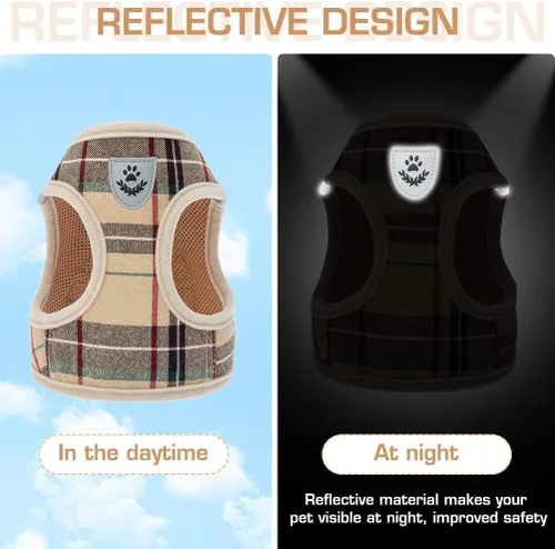 Vista 6 de Arnés de malla suave para cachorros – Juego de arnés y correa para perros pequeños, ajustable y cómodo chaleco reflectante acolchado para cachorros