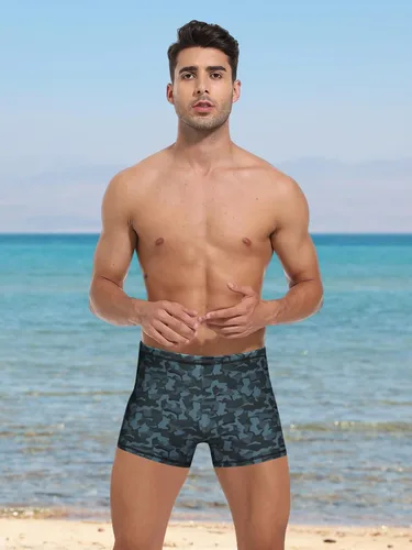 Vista 4 de Pantalones cortos de natación de pierna cuadrada para hombre UPF50+,Retención de la forma de la tela de los hombres del traje de baño de la natación