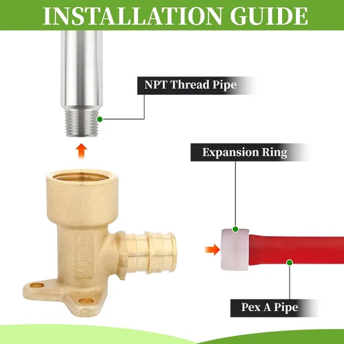 Vista 7 de PEX A Accesorios de latón de expansión, 1/2 "x 1/2" NPT hembra PEX-A Codo de oreja solo para tubos Pex-a (ASTM F1960)-2P
