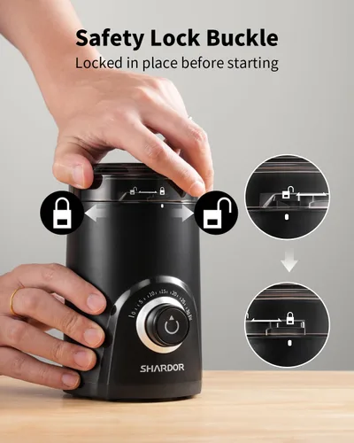 Vista 2 de SHARDOR Molinillo de café eléctrico, 2.47 oz de gran capacidad, molinillo de especias con perilla de sincronización visual para moler preciso, Negro