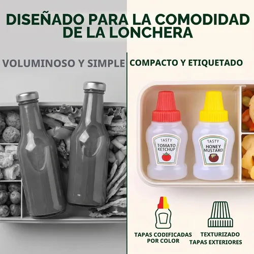 Vista 8 de 4 pares de mini botellas de ketchup para accesorios de caja Bento, 0.8 onzas líquidas, botellas vacías de salsa de tomate japonesa para aderezo