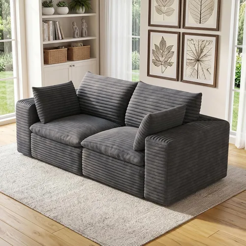Vista 62 de 118" Cloud Couch Oversized Modular Sectional Sofa, Boneless L-Shaped 6 Seater Deep Seat Couch with Ottoman, Soft Corduroy Upholstery, DIY Negro