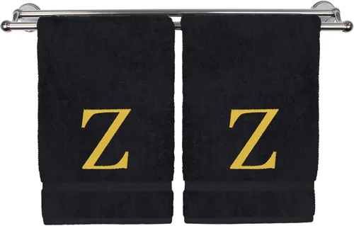 Vista 195 de Toalla de mano monogramada, regalo personalizado, juego de 2 - Toalla bordada con letra de bloque dorada - Extra absorbente 100% algodón turco