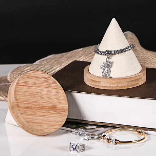 Vista 6 de Pangkeep Soporte de exhibición de pulsera de cono de bambú para mostrar venta (beige)