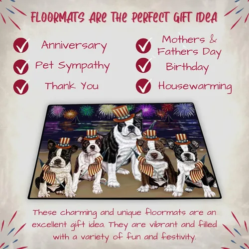 Vista 7 de Doggie of the Day Boston Terrier Dogs Floor Mat - 4th of July Independence Day - Best Dog Doormat - Protector Decor - Unique Portrait Art - Premium