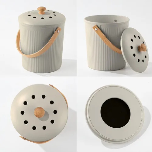 Vista 6 de Cubo de Compost para Cocina, LALASTAR Cubo de Compost de Encimera con Tapa, Hecho de Fibra de Bambú Sostenible, Cubo de Compost Interior Inodoro, 1
