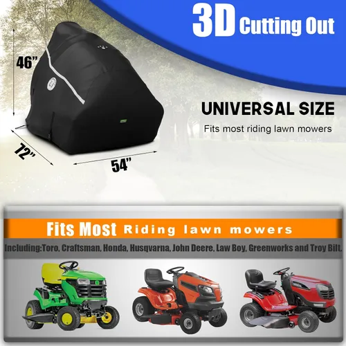 Vista 6 de Funda para tractor de césped de 420D, cubierta impermeable para tractor resistente, se adapta a cubiertas de hasta 54", ajuste universal para John