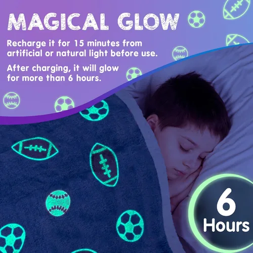 Vista 5 de Manta que brilla en la oscuridad. Manta azul gruesa, acogedora, suave y esponjosa de franela de forro polar para dormir para niños, niños pequeños.
