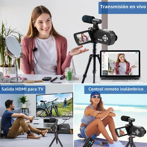 Vista 6 de Cámara de Video, Videocámara 4K, Cámara de 64MP 30FPS de Doble Lente con Micrófono Inalámbrico para Vlogging YouTube, Pantalla Ultra HD de 3