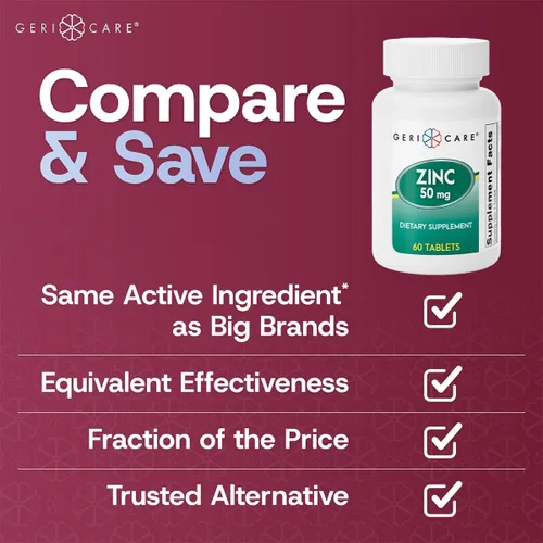 Vista 4 de GeriCare Suplemento mineral esencial de sulfato de zinc de 50 mg, apoya la función inmunológica, actividad antioxidante y metabolismo de nutrientes