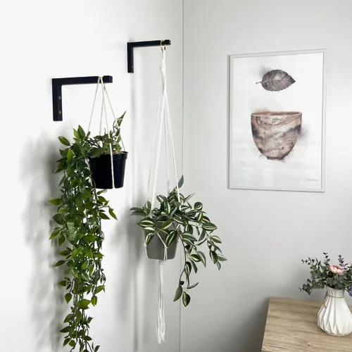 Vista 6 de EvenWood Juego de 2 ganchos para plantas de pared de 6 pulgadas, gancho de madera montado en forma de L, soporte para interiores y exteriores