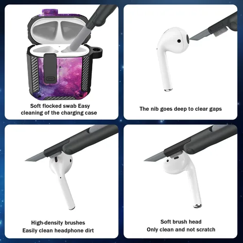 Vista 5 de RFUNGUANGO Funda para AirPods Pro 2 con kit de limpieza y mosquetón, compatible con Airpods Pro de 2ª/1ª generación, compatible con carga