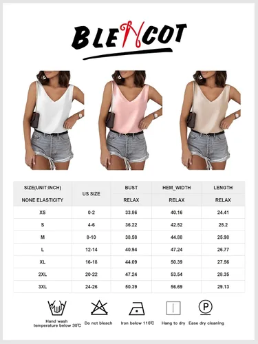 Vista 5 de BLENCOT Camisetas sin mangas para mujer, con cuello en V, de seda, de satén, sin mangas, blusas básicas 2024, tallas XS-3XL