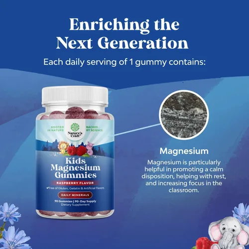 Vista 6 de Paquete de magnesio calmante para niños, gomitas para la salud nerviosa y muscular y DHA para niños, gomitas Omega 3 con Omega vegetariano 3 6 9