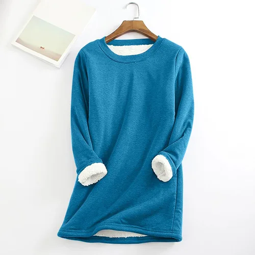 Vista 3 de Camisas cálidas con forro polar de invierno para mujer, estilo casual, color liso, raglán, manga larga, cuello redondo, camiseta térmica casual