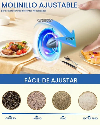 Vista 3 de CIRCLE JOY Gravity - Juego de molinillo eléctrico de sal y pimienta con luz LED, funciona con pilas, grosor ajustable, gran capacidad