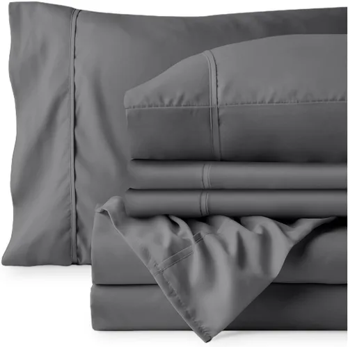 Vista 7 de Bare Home Juego de sábanas 1800 ultra suaves con 4 fundas de almohada 04 - Gris