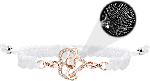 Vista 13 de Pulsera con texto en inglés "I Love You" en 100 idiomas, pulseras de proyección de corazón, cuerda trenzada ajustable, regalos de amor para mamá