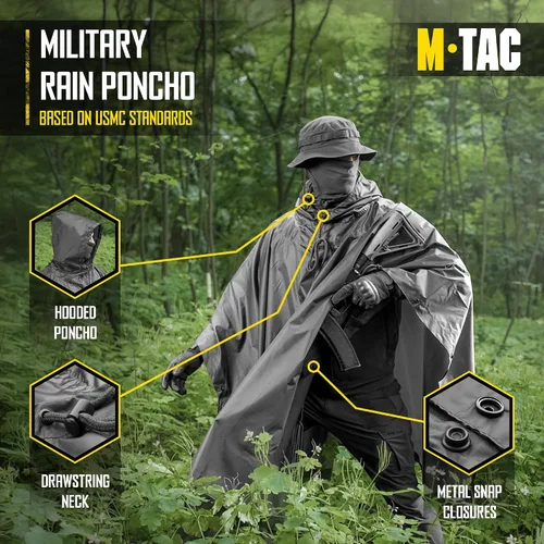 Vista 2 de M-Tac Poncho de Lluvia Táctico - Poncho Militar del Ejército Refugio - Ponchos de Lluvia Impermeables Ripstop para Acampada, Senderismo, Caza al
