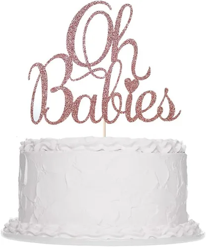 Vista 8 de Oh Babies - Decoración para tartas para gemelos, baby shower, revelación de género para niños y niñas, bebés de 6 meses, suministros de decoración