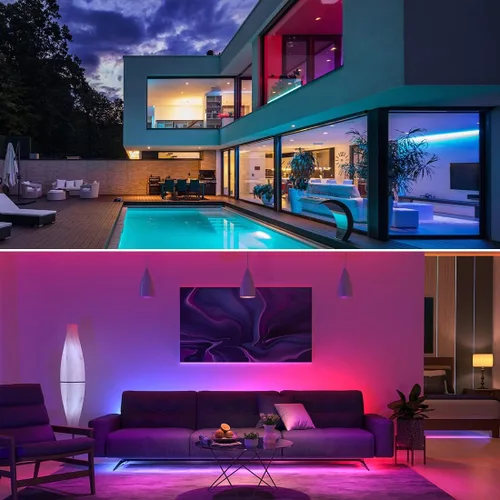 Vista 6 de SEZO RGBW COB LED Tira de luces RGB+blanco cálido 3000K 16.4FT/5M DC12V 896LEDs/m 0.472 in ancho FCOB RGBWW Flexible de alta densidad Uniforme Cinta