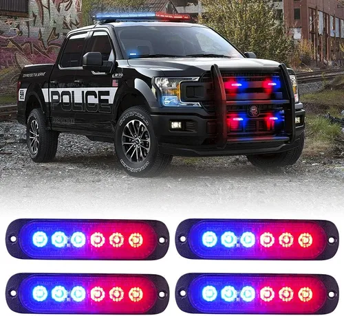 Vista 10 de Xprite 10 luces LED estroboscópicas de emergencia, ámbar de 12 luces LED estroboscópicas intermitentes, función de sincronización, luz de parrilla