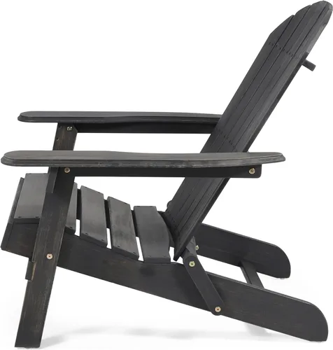 Vista 6 de Benjara Libo Outdoor Adirondack Chair- Gray Acacia Wood Frame- Slat Panels